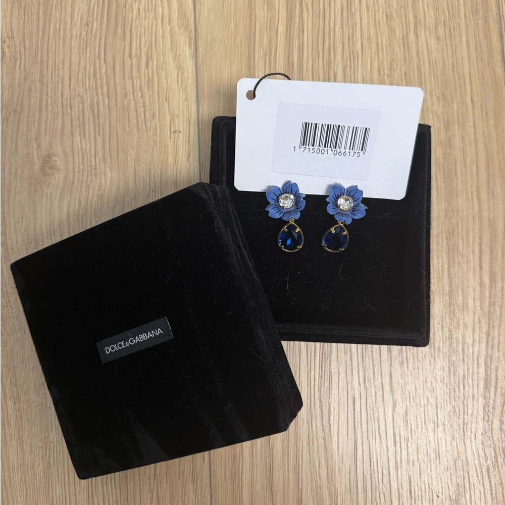 Dolce & Gabbana Blue Floral Clip On Earrings